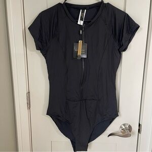 Nip Tuck Swim Kakadu Una Sunsuit Black Size 12 Zip Sleeve Sunsafe Full Coverage